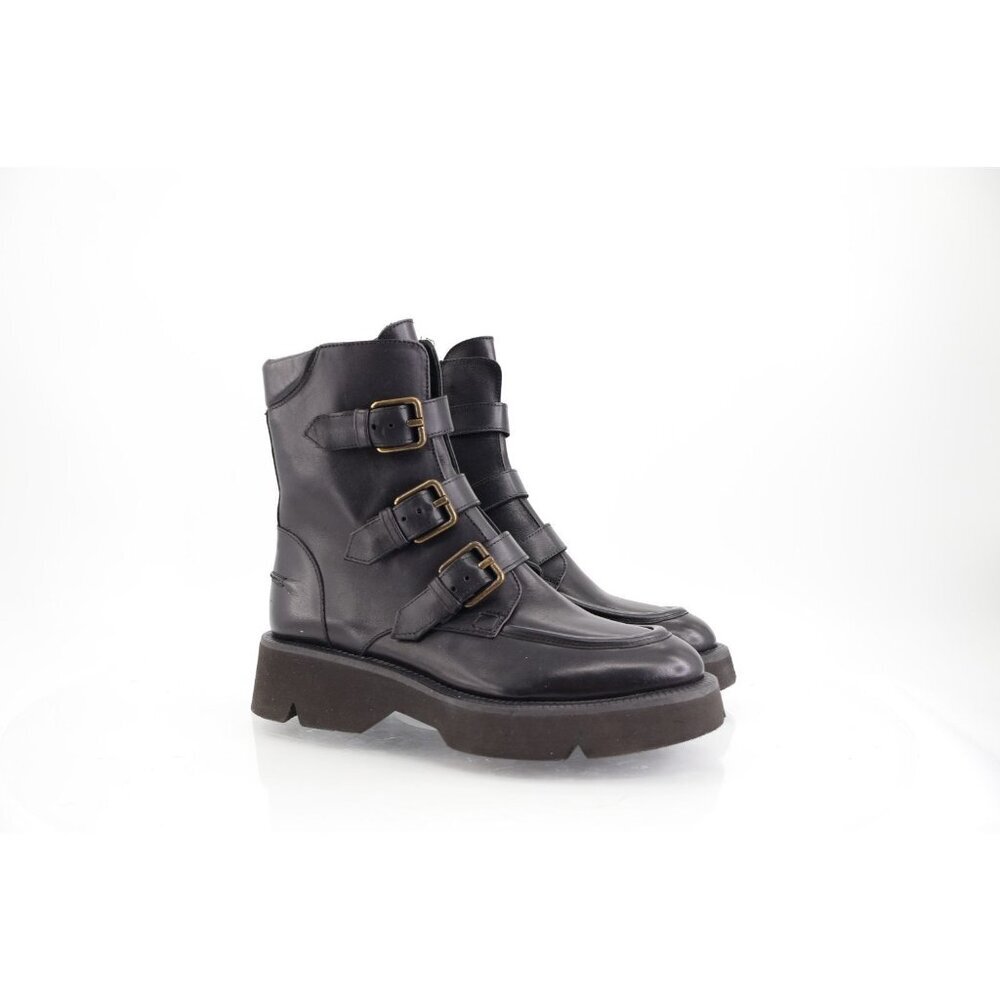 La Canadienne Women Benwin Leather Combat Booties Lug Sole Size 36 Black Leather